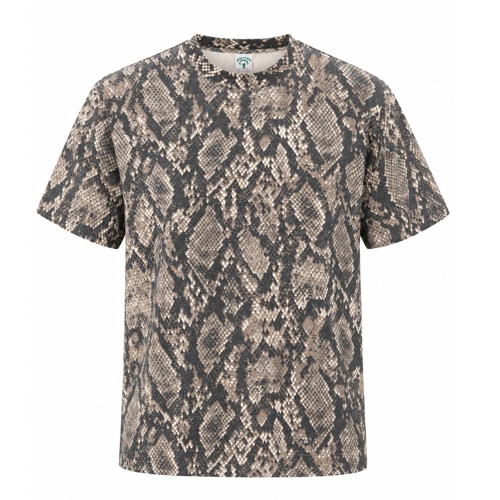 Cotton Collective Mens Medium Snakeskin Print T-Shirt Brown Tan 100% Cotton Tee